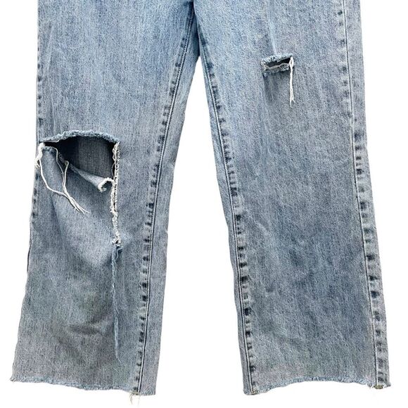Princess Polly Wide Leg Distressed Raw Hem Cropped Jeans Medium Wash Size 6 - Picture 6 of 10